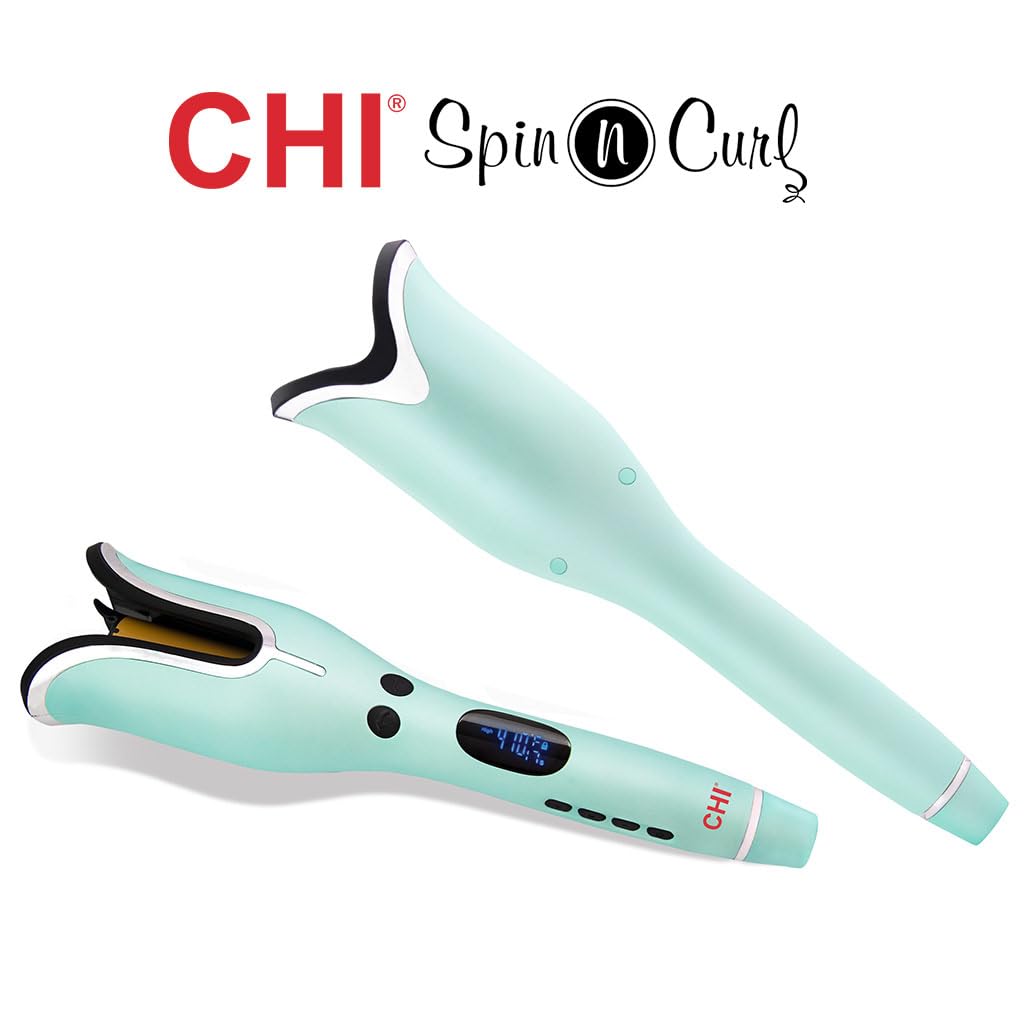 CHI Spin N Curl, Curling Iron For Healthy & Shiny Effortless Curls & Waves, Provides Preset Temperature Settings For Each Hair Texture, Mint Green