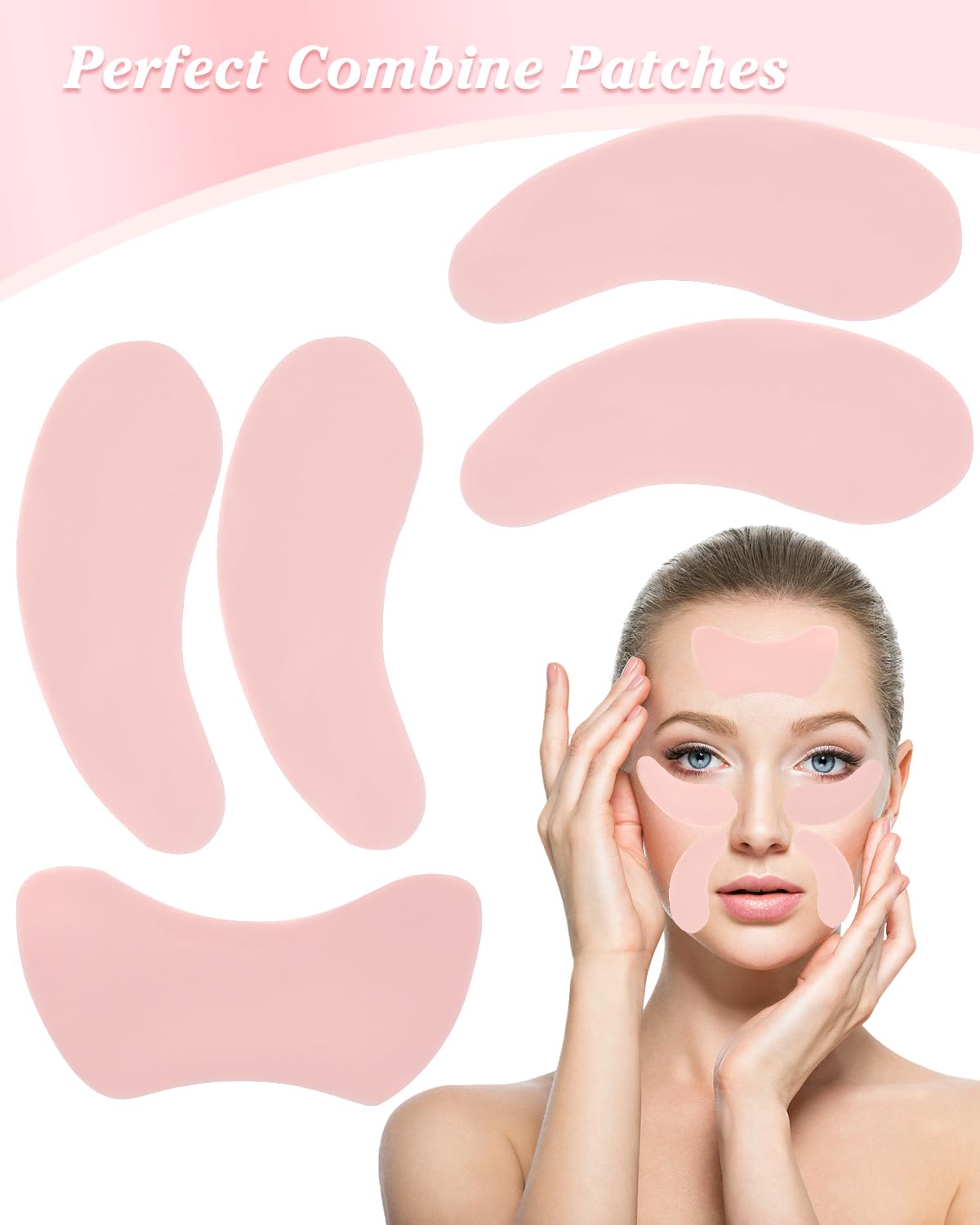 Reusable Eye Patches for Wrinkles Under Eye Patches Silicone Remove Forehead Wrinkles Smile Line Patches Kit (Pink)