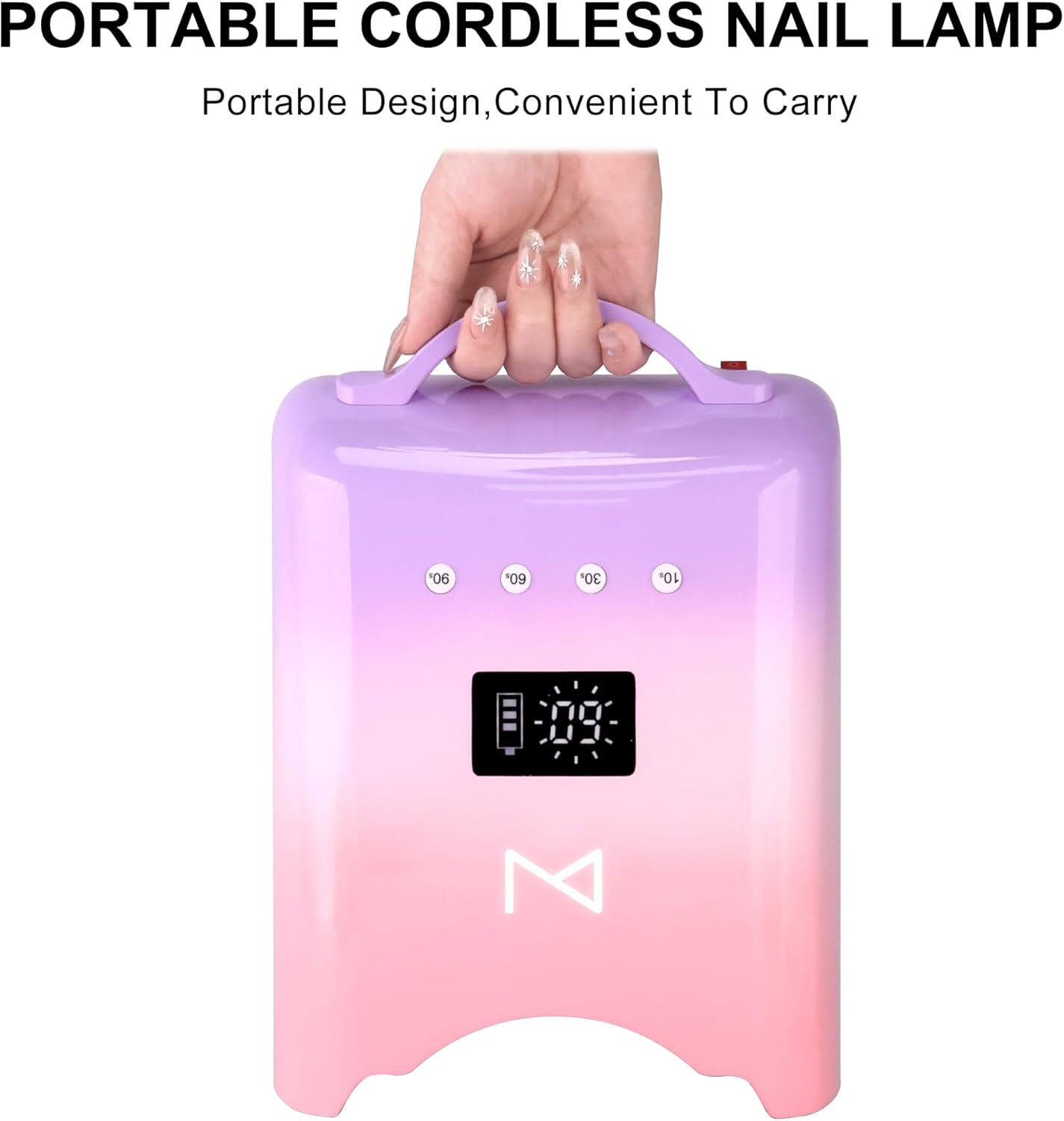 M - NEO Cordless & Rechargeable Nail Curing Lamp 78W with 4 LCD Time Display Timer, Auto Sensor, and Spacious Interior for All Hand Sizes and Nail Lengths (Gradient Pink Gold)