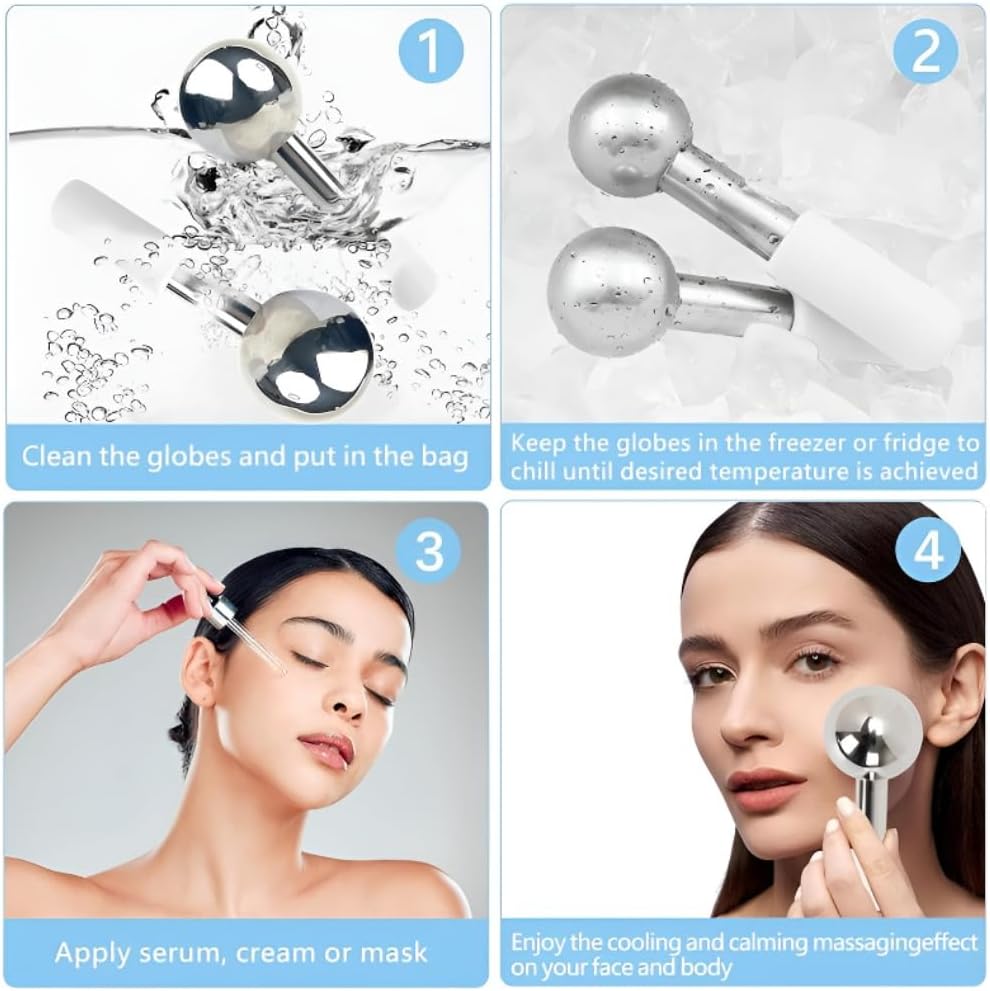 Ice Globes for Face & Eyes, Unbreakable Stainless Steel Cryo Massagers for Skincare Routines, Multifunctional Cold Roller Cooling Globes for Puffiness, Sagging Skin, Fine Lines, and Facial Relaxation