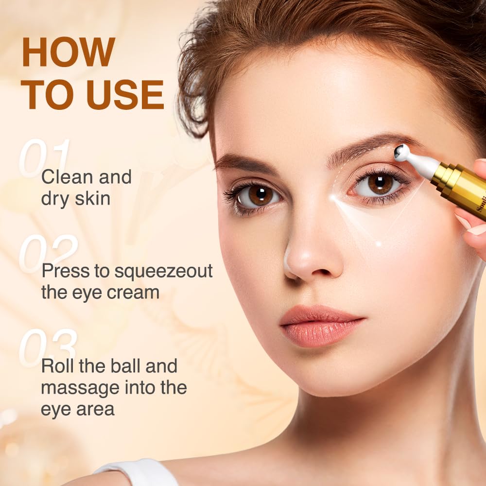 5% Caffeine Eye Serum Anti Aging, Eye Cream Reduce Dark Circles, Puffiness, Fine Lines, Wrinkles, Hyaluronic Acid Niacinamide Eye Moisturizer with 360° Massage Ball, Eye Balm for Men& Women