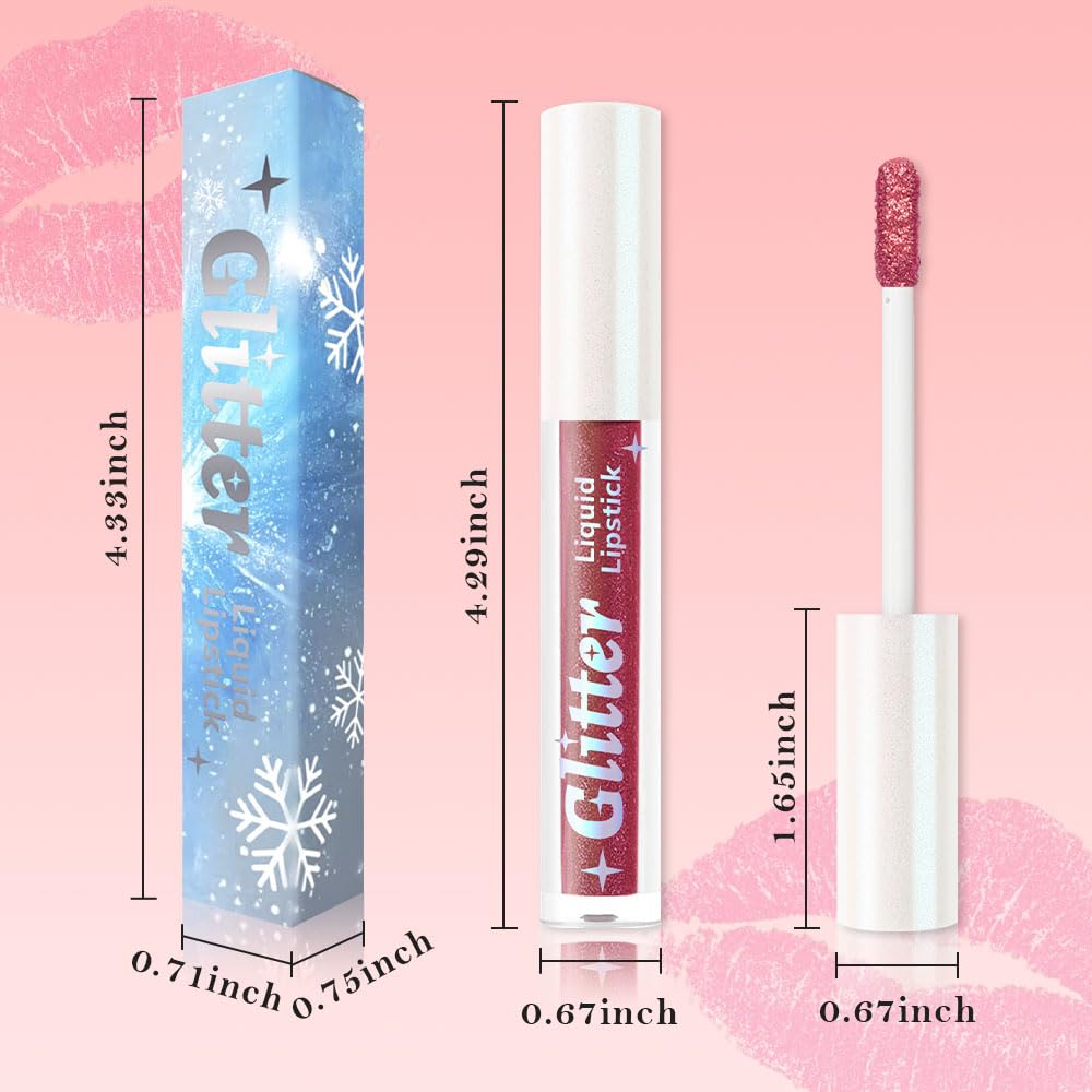 Red Brown Metallic Lipstick for Women,Lightweight Glitter Sparkling Liquid Lipsticks,Shimmer Lip Gloss Stain Long Lasting Waterproof Smudge Proof Non-Drying 24 Hour Full Coverage Lip Makeup,Vegan