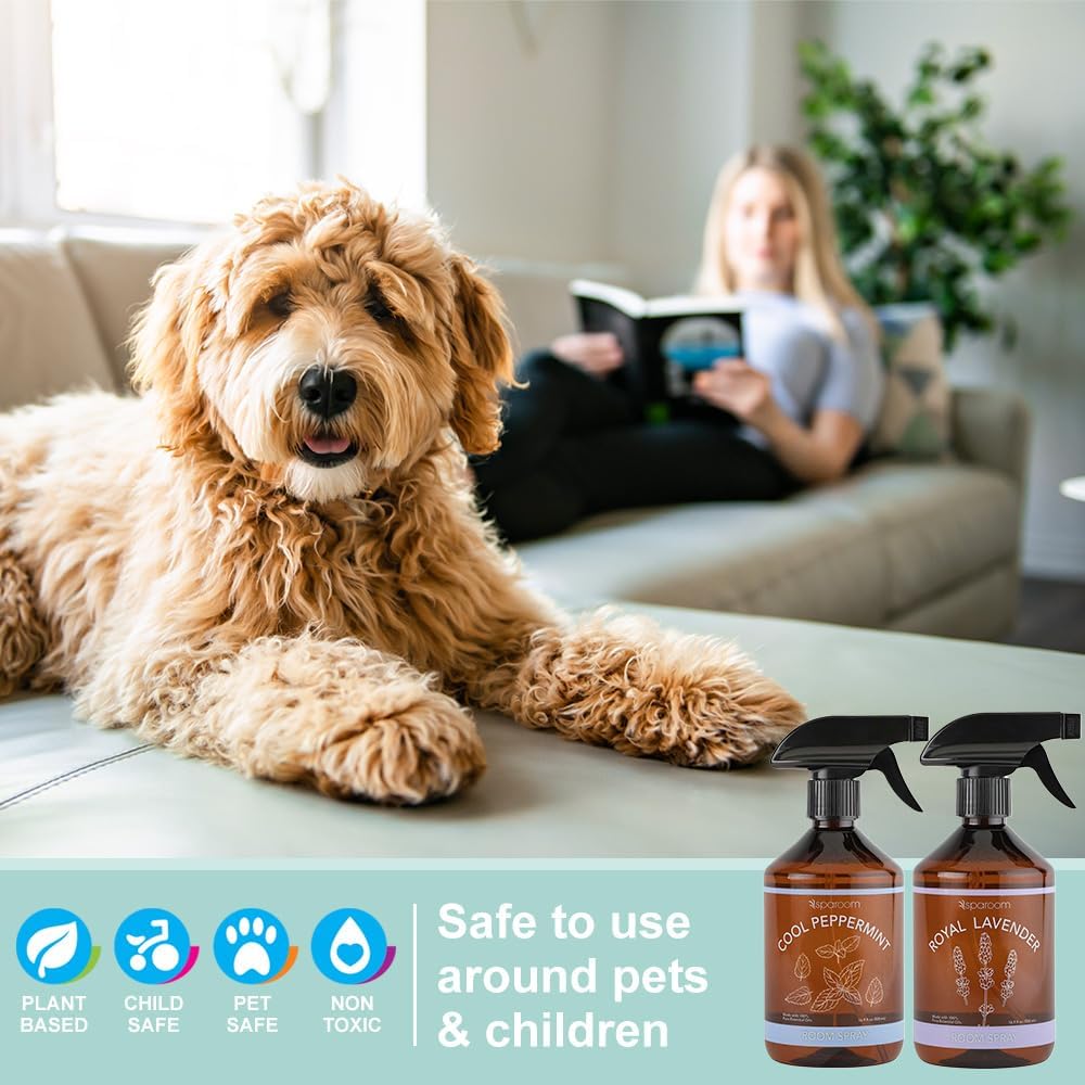 SpaRoom Linen Spray 2-Pack Combo – Cool Peppermint & Royal Lavender Aromatherapy Set with Essential Oils, Mist for Bedding, Linens, and Home – 2 x 16.9 oz Variety Pack