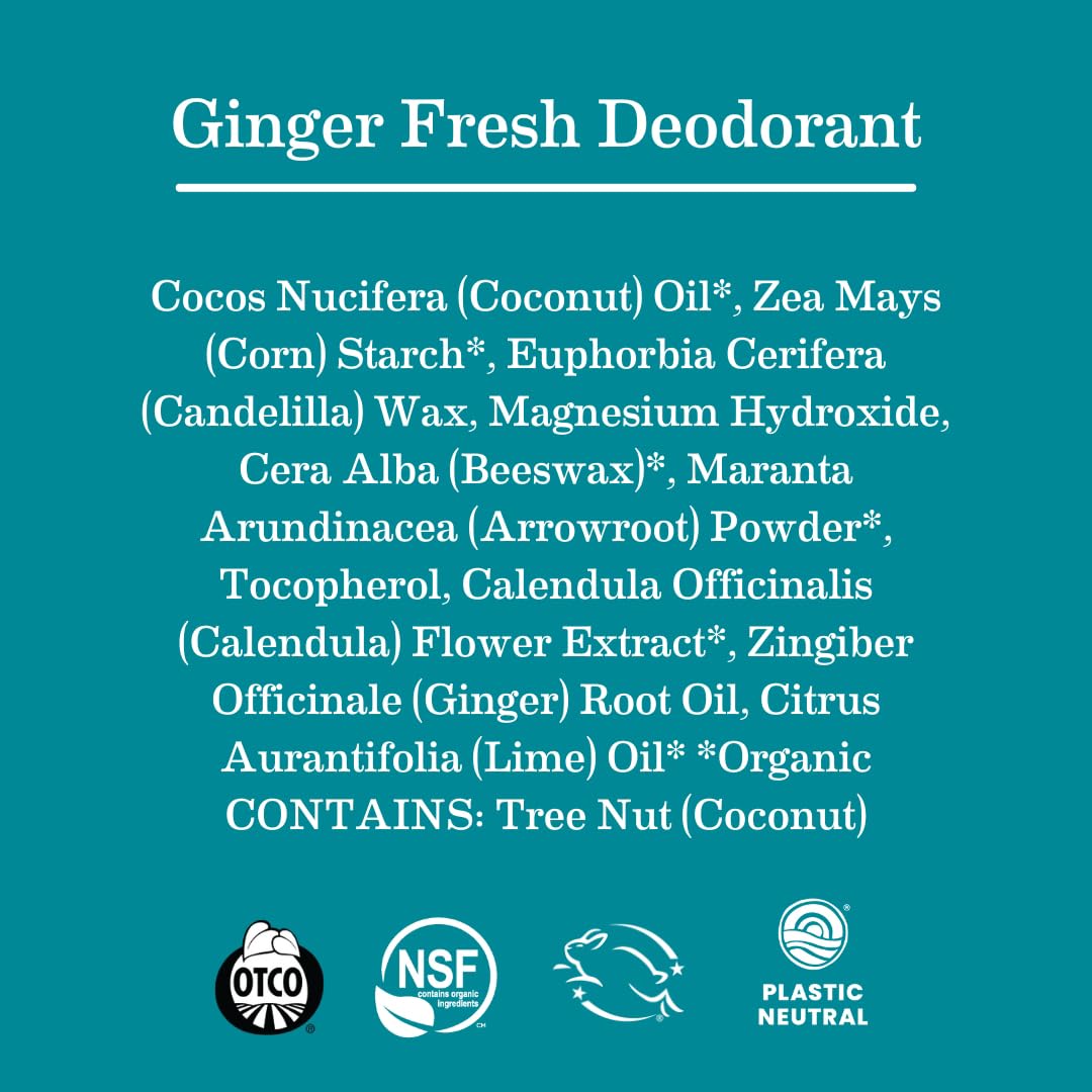 Earth Mama Ginger Fresh Deodorant | Safe for Sensitive Skin, Pregnancy and Breastfeeding, Contains Organic Ginger and Lime, No Baking Soda or Aluminum, 2.65-Ounce