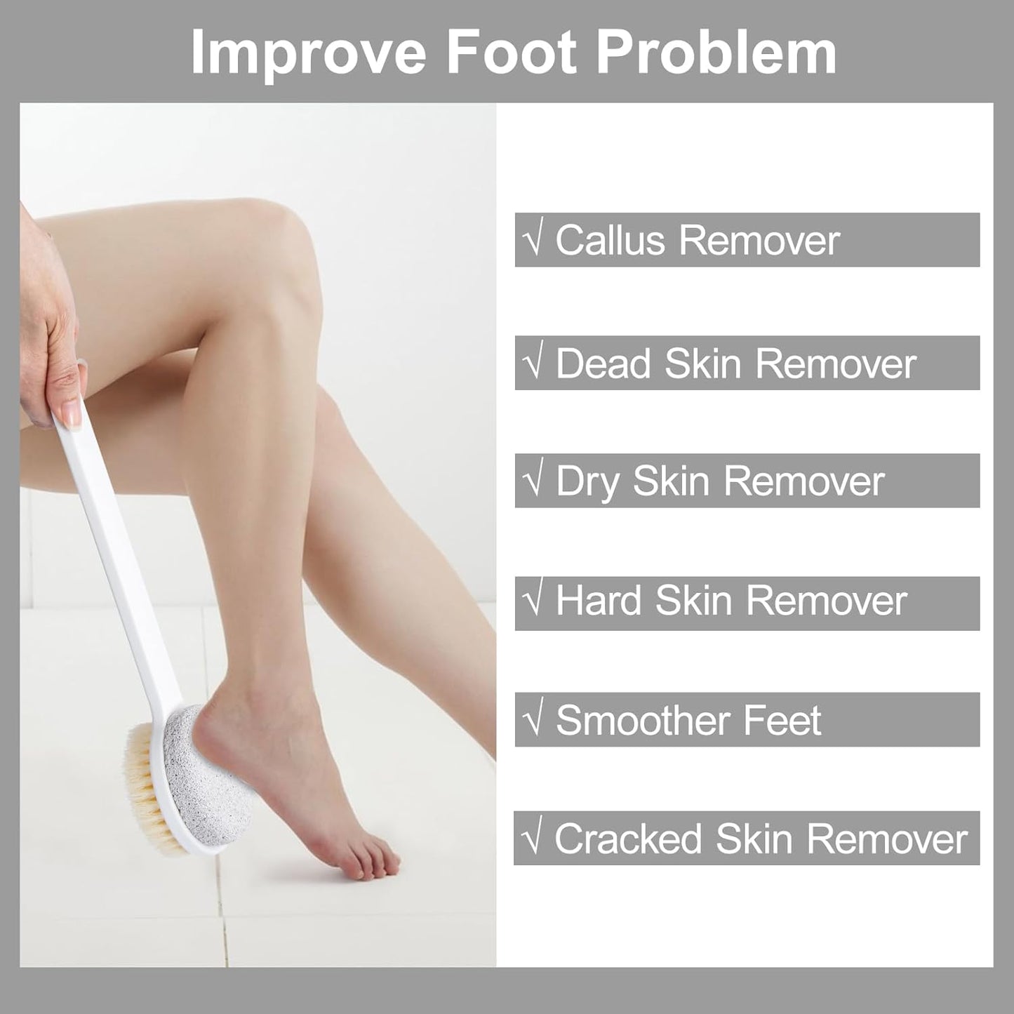 Pumice Stone for Feet with Long Handle (Double-Faced Straight White Handle, Count, 3.0)