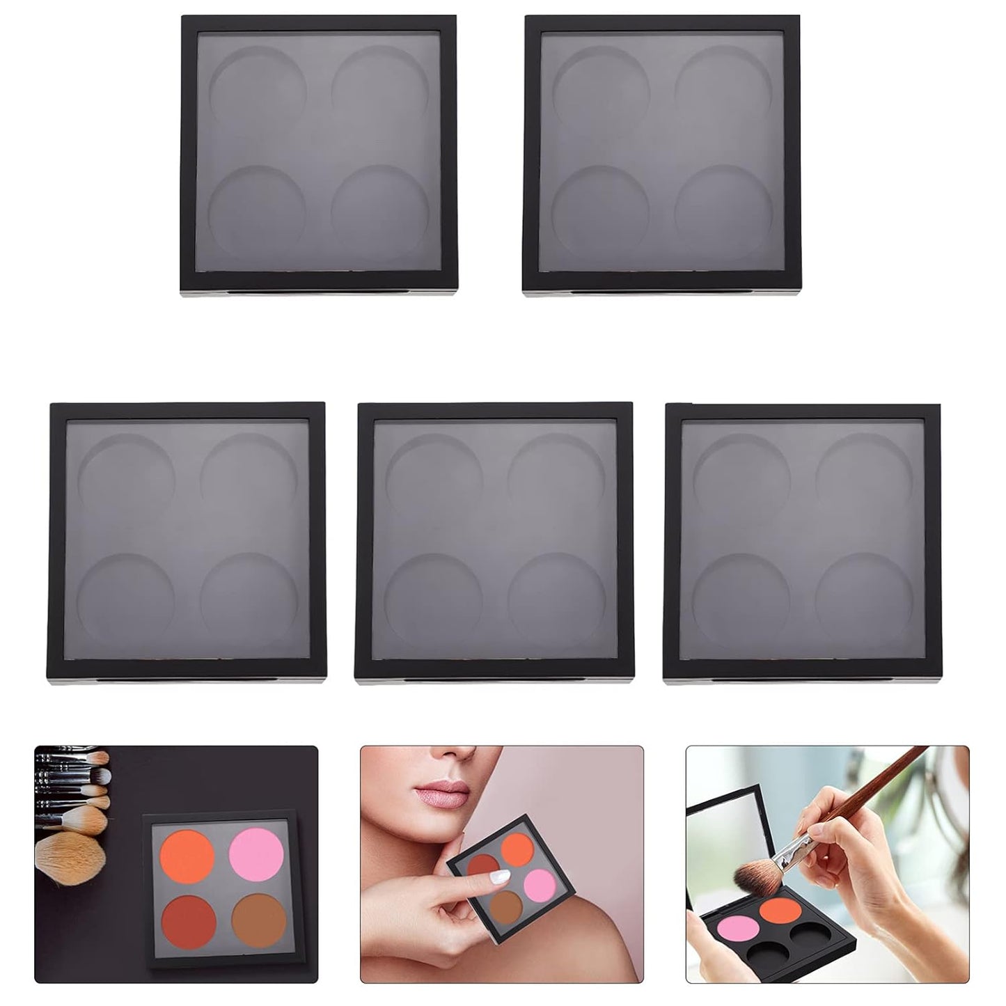 Metal Tray 5 Pcs Empty Magnetic Makeup Containers Eyeshadow Plates with 4Grids Cosmetics Storage Organizer for Eyeshadow Lipstick Blush Powder Pigment Makeup Pallet