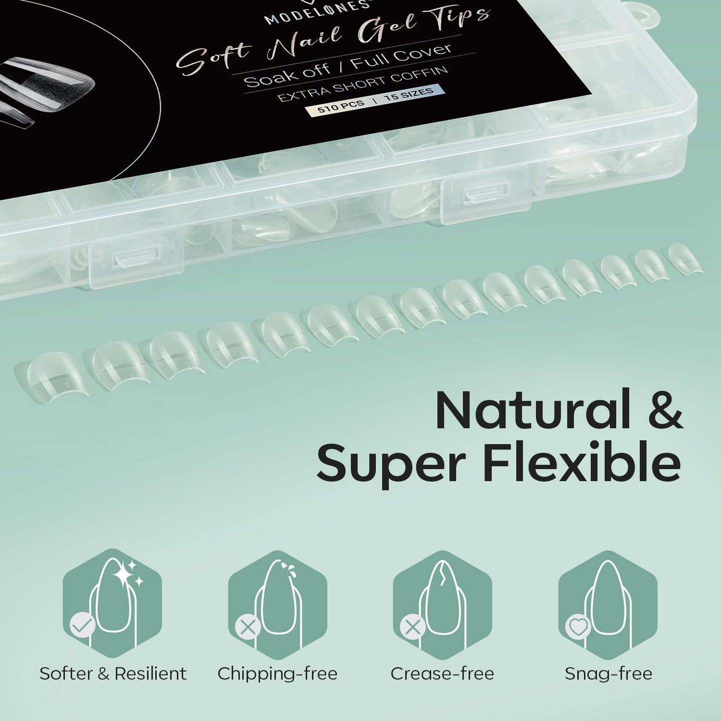 Modelones Extra Short Coffin Fake Nail Tips - 510Pcs Gel Tips Pre-shaped Half Matte Full Cover Clear Acrylic Gel Kit False Press on Nails for Extension DIY Salon 15Sizes