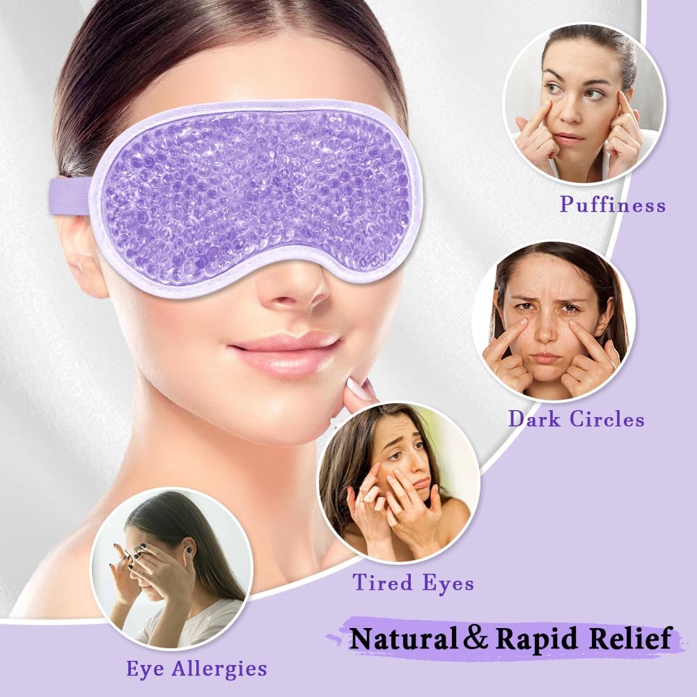 Cooling Eye Mask and Silky Sleep Mask 4 Packs for Man Women for Sleeping Frozen Ice Eye Mask Cold Warm Compress Dark Circles Puffiness Dry Eyes Gifting