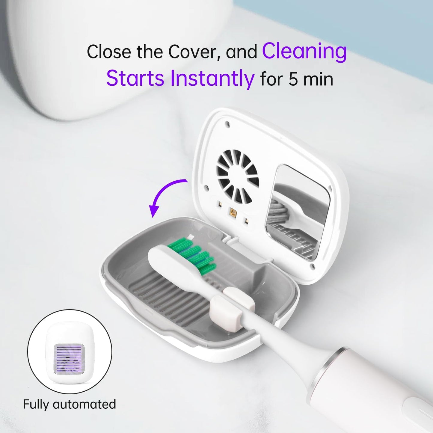 Toothbrush Holder, Toothbrush Cleaner Case, Portable USB Charging Toothbrush Cover with U V-C Light, Travel Toothbrush Holder (White-Fan)