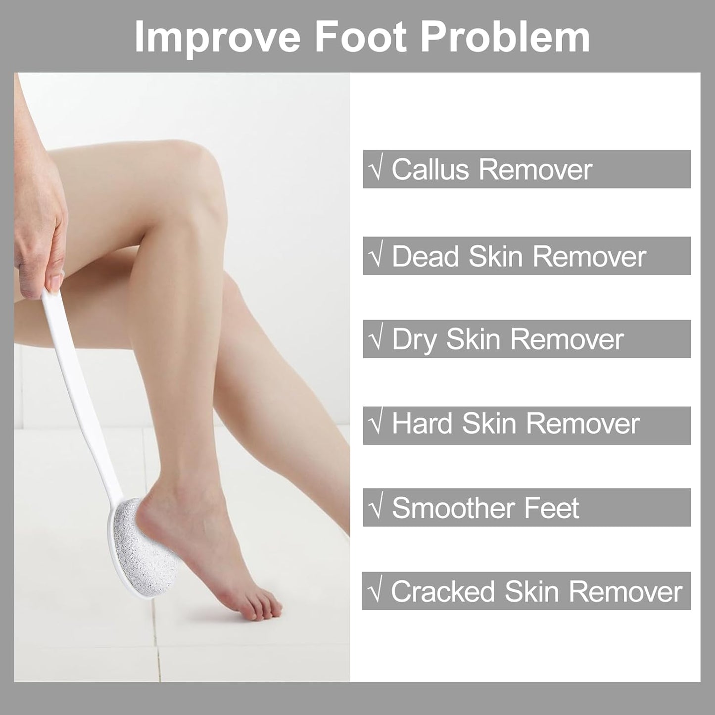 Pumice Stone for Feet with Long Handle 13.7", 3 Pack Hard Skin Callus Remover, Scrubber and Exfoliator for Dead Dry Skin, Softer & Smoother Feet, Pedicure Tool (Curved)