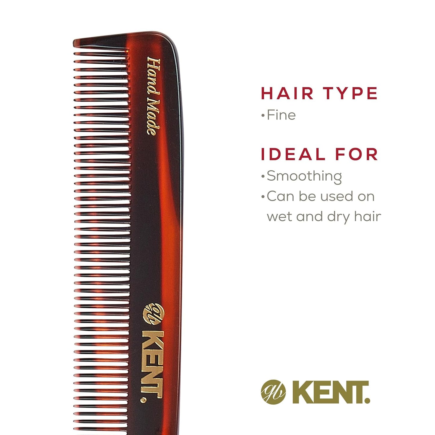 Kent F3T Fine Tooth Comb for Hair Parting, Handmade Combs for Men and Straightening Comb for Women, Dandruff Remover Kent Mens Combs for Fine Hair