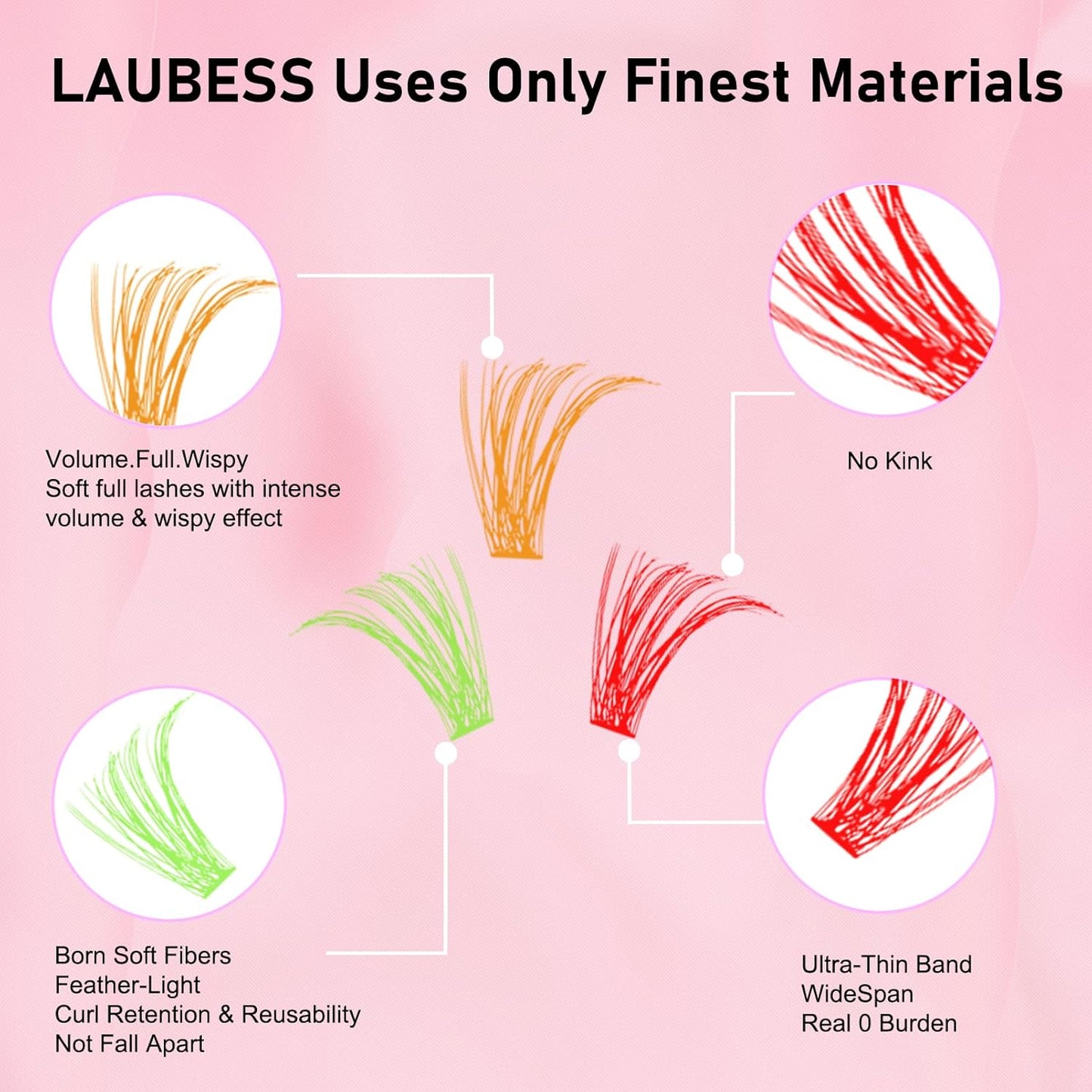 Colored Lash Clusters LAUBESS Colored Eyelash Clusters Wispy Colored Lash Extensions Colorful Lash Clusters Individual Lashes White Orange Light Pink Red Green Dark Brown (Colorful 0.07D, 13/15mm)