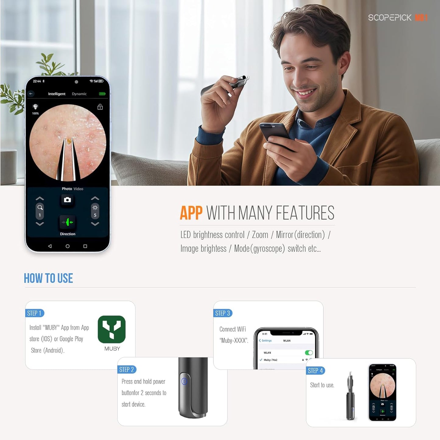 Blackhead Removal Tweezer with 1080p Camera, Ultimate Precision: Blackhead Removal with Camera - Perfect for Delicate Tasks! - - Eyebrow Tweezer, Pull White Hair (White)