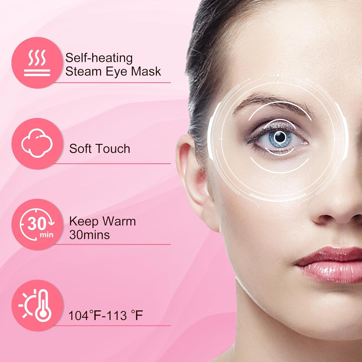 XPCARE 32 Pack Steam Eye Masks for Dry Eyes, SPA Warm Sleep Eye Mask, Disposable Heated Eye Mask for Dark Circles, Puffy Eyes, Relief Stress Eye Fatigue(Rose)