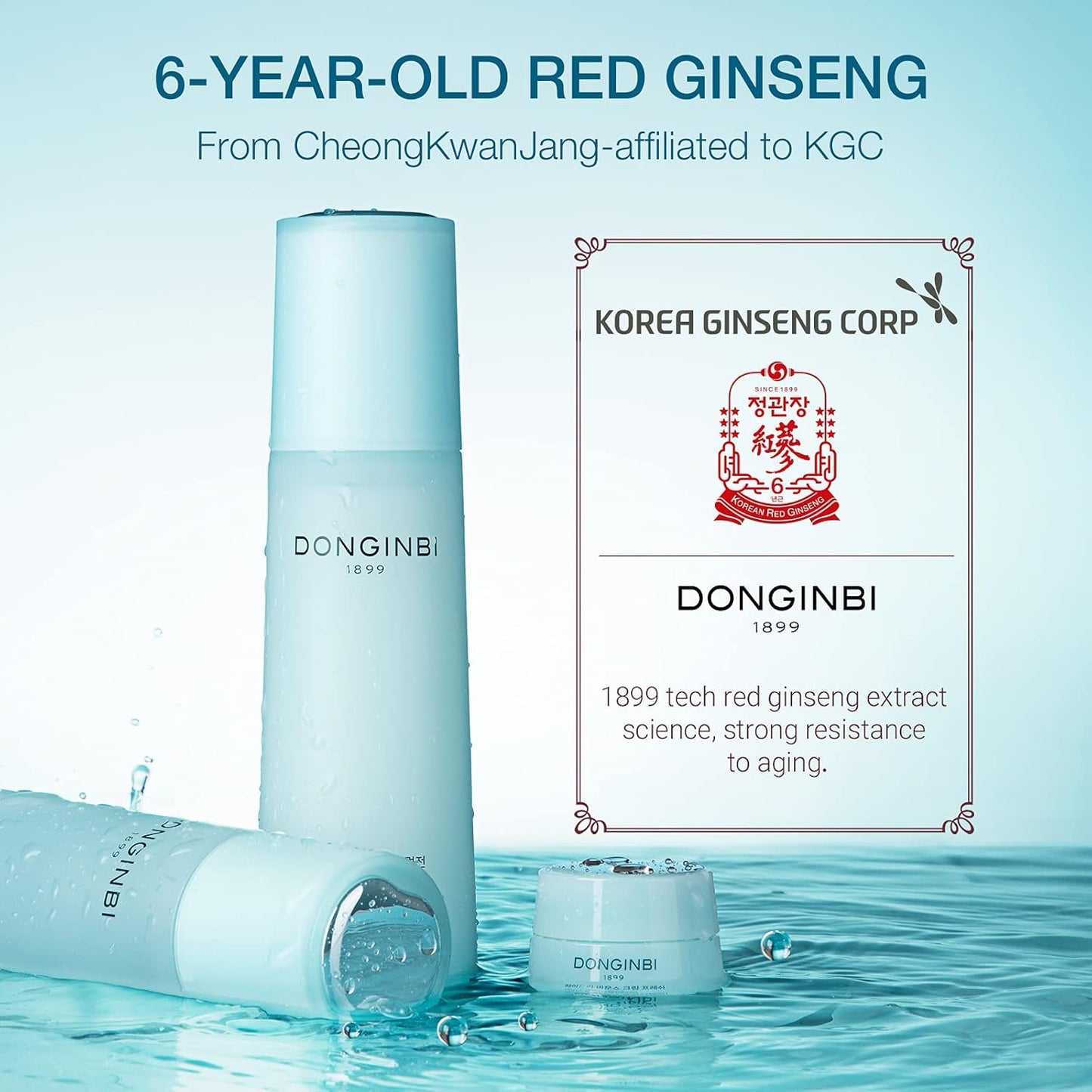 DONGINBI Hydra Bounce Korean Skin Care Set - Face Toner, Lotion, and Moisturizer with Red Ginseng and Hyaluronic Acid for Soft, Supple, and Hydrated Skin - Korean Face Moisturizer