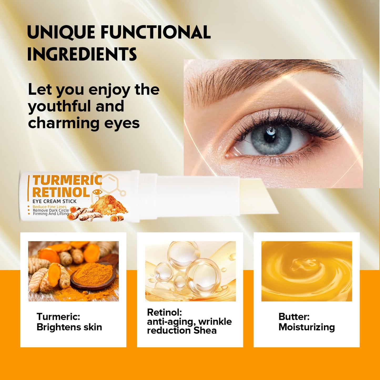 Turmeric Retinol Eye Stick,Eye Balm Stick Hydrating for Dark Circle,Wrinkles,Visible Results in 3-4 Weeks,Anti Aging Under Eye,Retinol Eye Cream For Puffiness and Bags Reduces Fine Lines