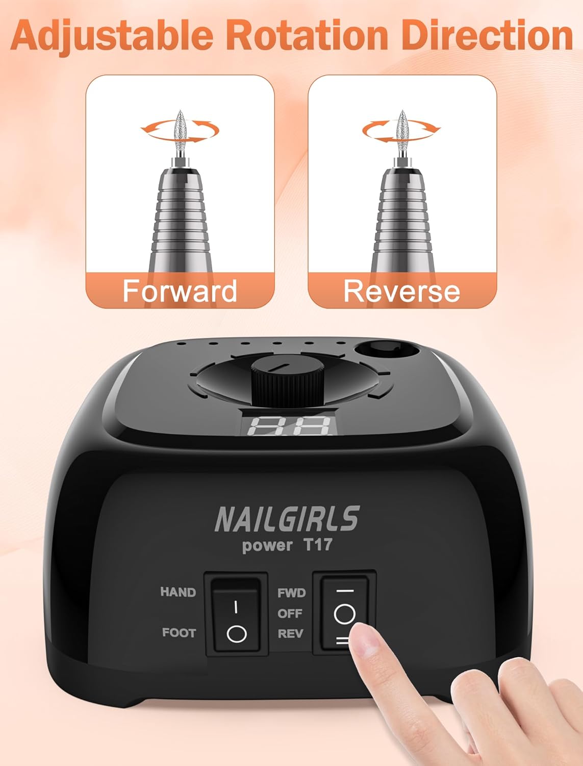 NAILGIRLS Nail Drill,35000RPM Professional Nail Drill Machine with Speed Display,Electric Nail File Set for Acrylic Nails Gel Nails, Polishing Shaping (Black)