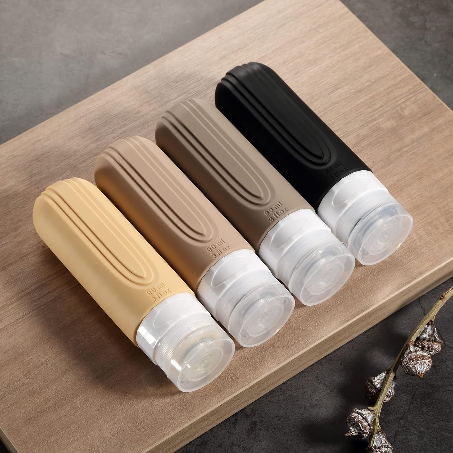 Travel Bottles for Toiletries, Tsa Approved 3oz Travel Size Containers BPA Free Leak Proof Refillable Liquid Silicone Squeezable Travel Accessories for Shampoo Conditioner Lotion (4 Pack)