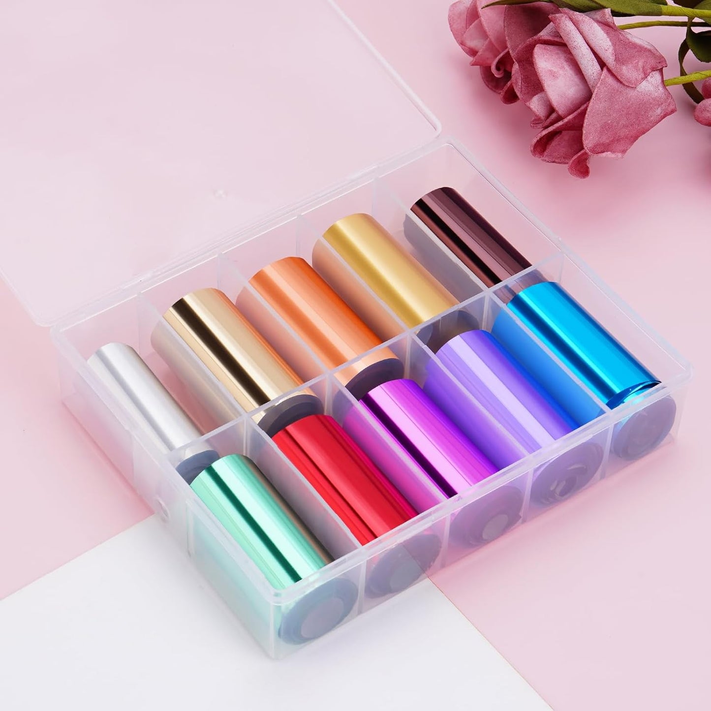 10 Sheets Holographic Nail Art Foil Transfer Stickers - Metallic Color Print Nail Decals 3D Self-Adhesive Stickers DIY Manicure Decoration Kit