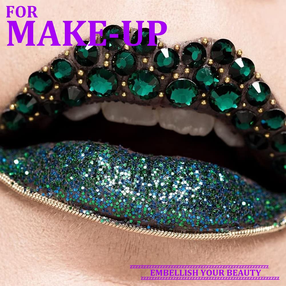 One Pack 2000 Pcs of Flatback Round Dark Green Rhinestones 6 Sizes (1.5-6 mm) with Nail Art Rhinestone Picker Pencil and Tweezers for DIY and Salon Use