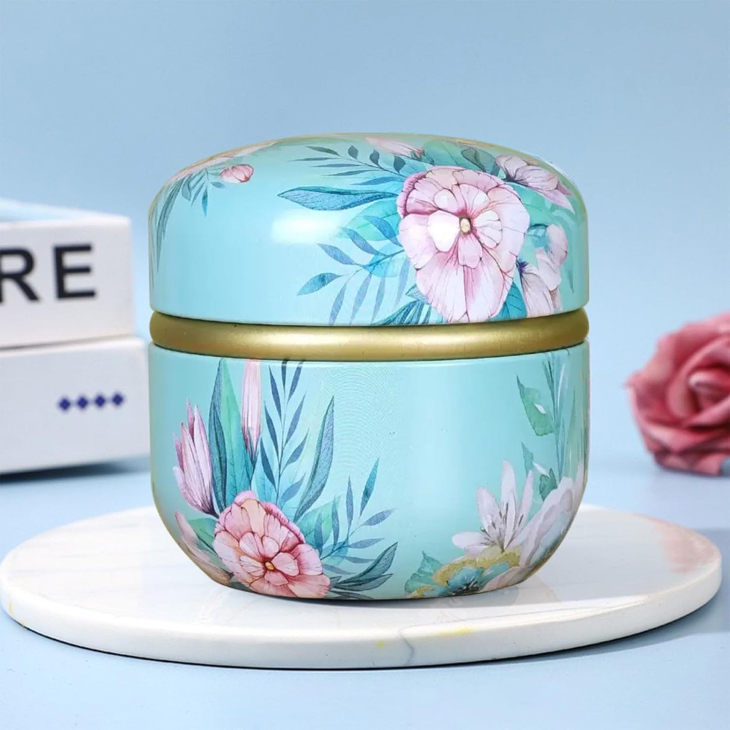 Body Powder Puff and Container for Dusting Powder, Women Powder Puff and Powder Case for Bath and Travel (Peony)