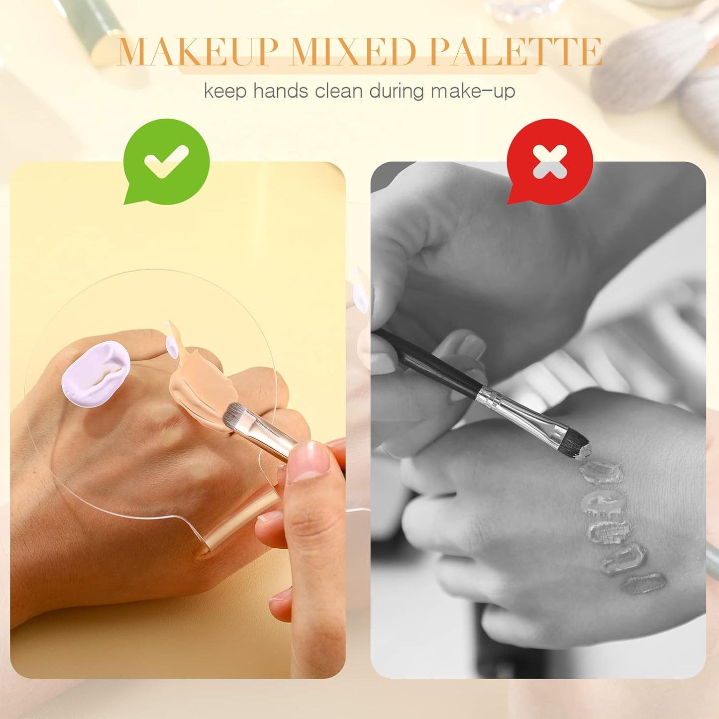 Makeup Mixing Palette 2 Pieces Handheld Makeup Mixing Tray Acrylic Foundation Mixing Tray Clear Foundation Palette Eyeshadow Makeup Hand Palette Cosmetic Foundation Dish for Makeup Blending