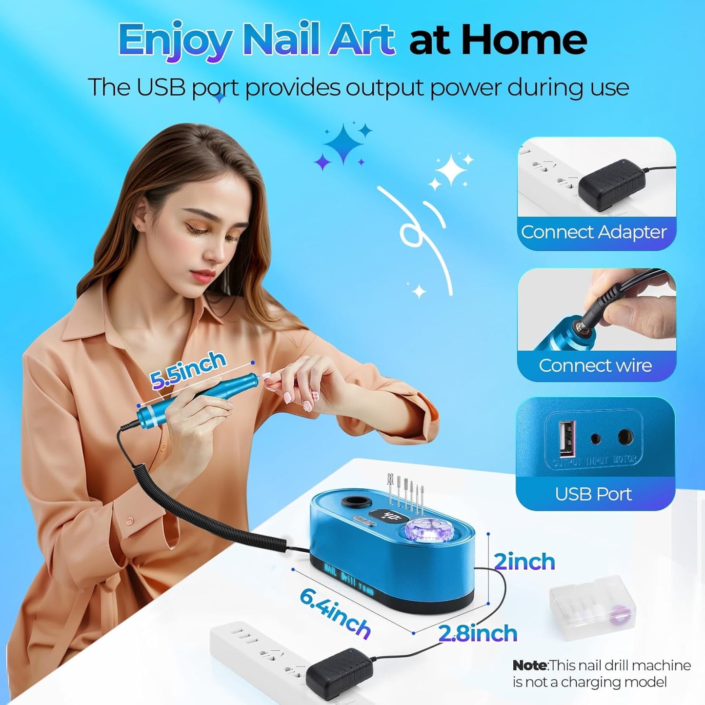 Nail Drill Electric File: 40000RPM Professional E File Kit E File Machine Filer for Shaping, Buffing, Removing Acrylic Gel Nails, Manicure Pedicure Kit with 12Pcs Nail Bits, Home Salon Use