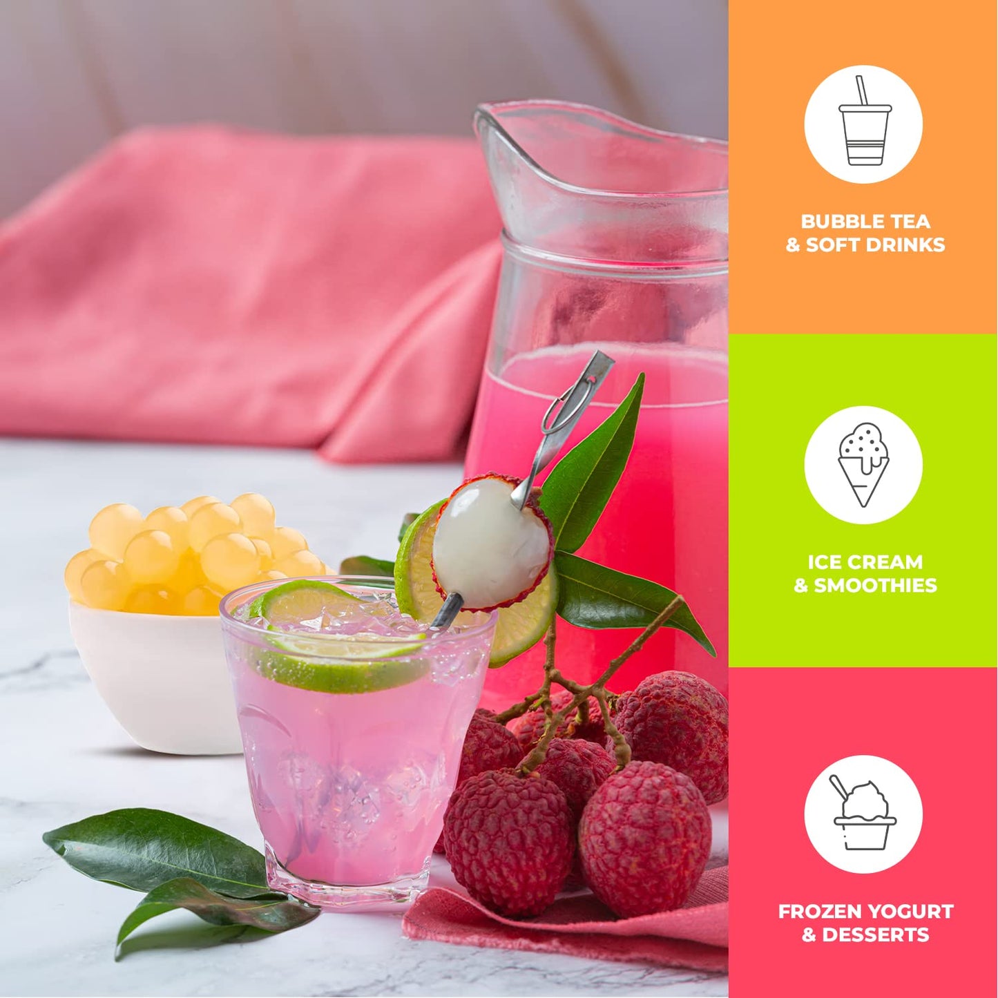 Fanale Popping Boba Pearls for Bubble Tea - 2 lb (1 lb X 2) | Lychee | Bursting Boba Pearls Bubble 450g X 2 | Fruit Juice Flavor for Shakes, Dessert, Smoothie | FPB006-SP450 X 2