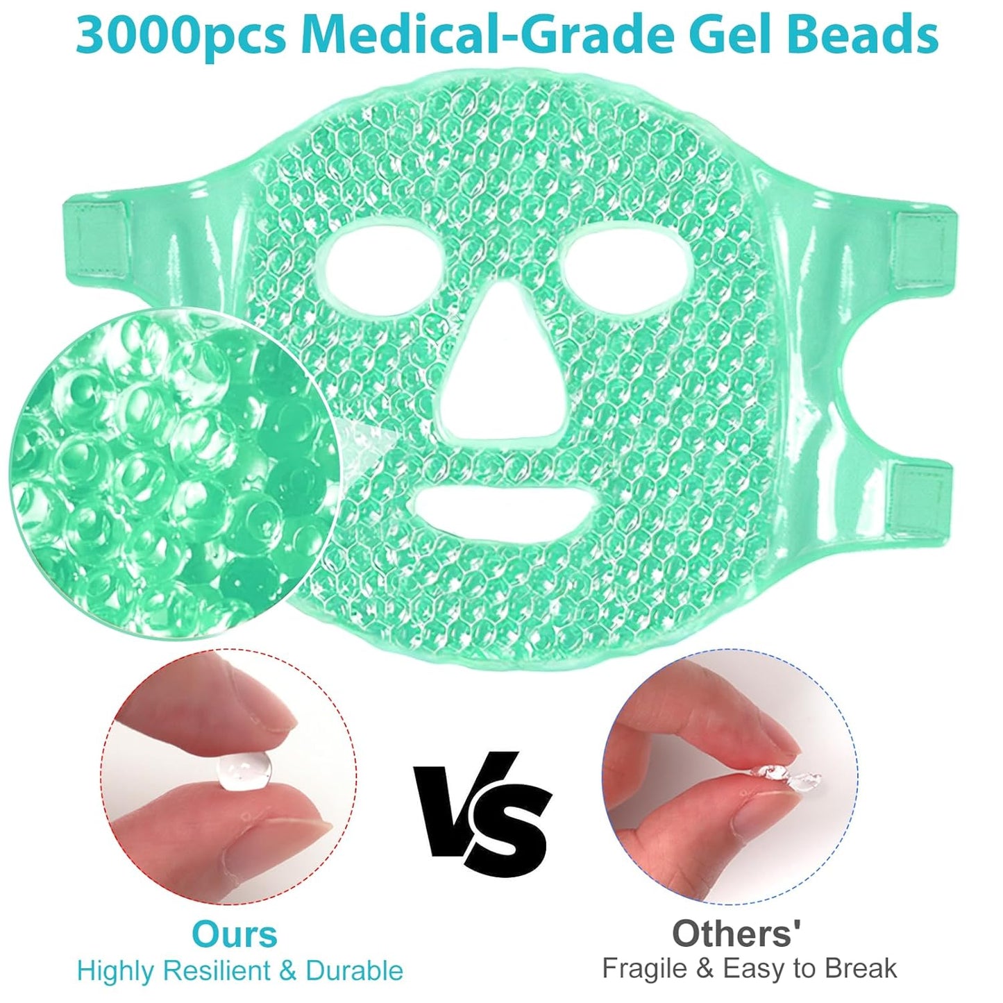 BeeVines Ice Face Mask, Cooling Gel Pack for Puffy Eyes, Cold & Hot Reusable Compress, Frozen Eye Packs Masks for Women for Dark Circles, Puffiness, Allergies & Headaches (Green)