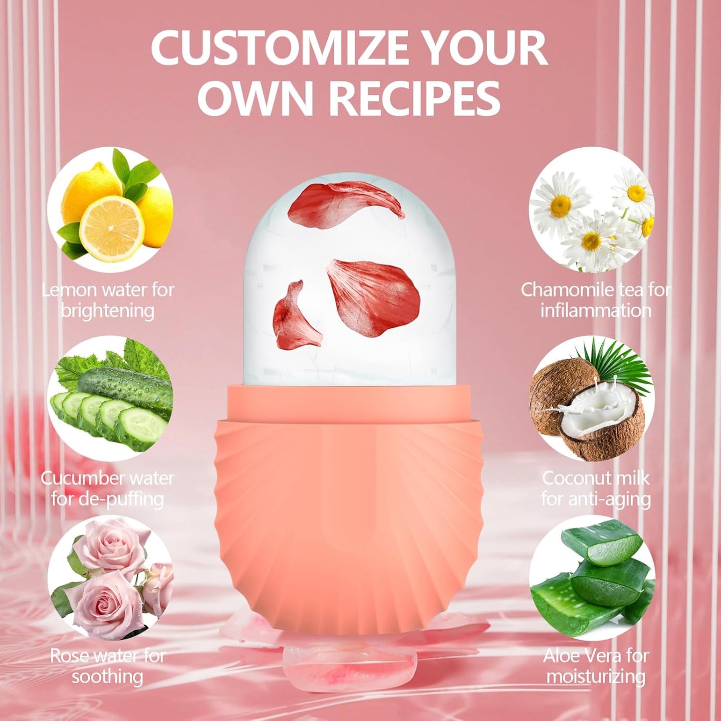 2pcs Ice Roller for Face and Eye, Silicone Ice Facial Roller Ice Holder, Face Ice Mold Skin Care, Face Icers Reusable Ice Cube Roller for Shrink Pores Anti Wrinkle Reduce Puffiness, Pink Green