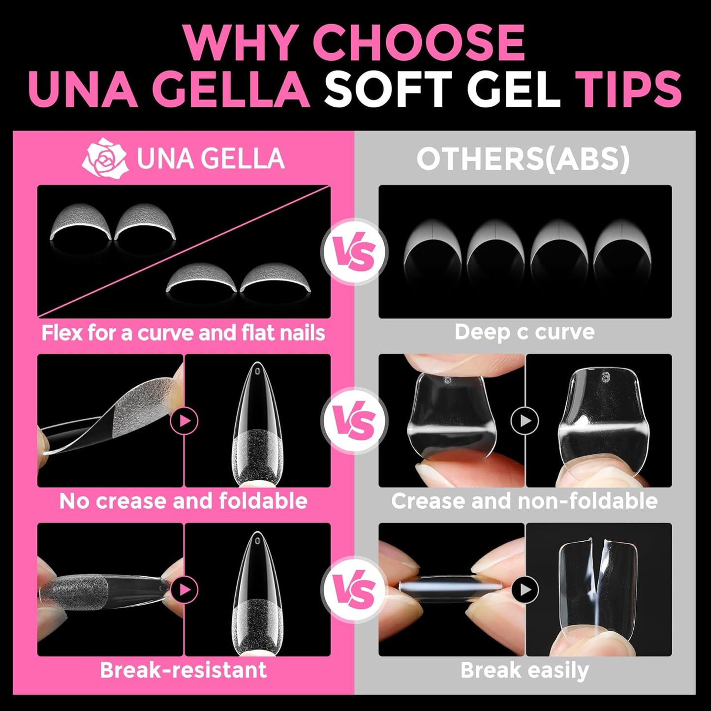 UNA GELLA Long Stiletto Gel Nail Tips: 216pcs Stiletto Almond Fake Nails Pre-Shape Long Almond Press Ons for Full Cover Acrylic French False Nails for Nail Extension Nail Art DIY Salon 12 Sizes