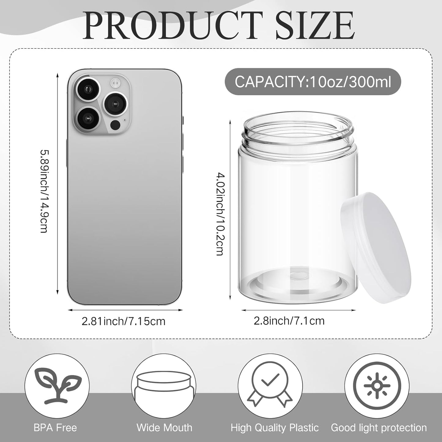 SATINIOR 24 Pieces Empty Clear Plastic Jars with Lids Round Storage Containers Wide Mouth for Beauty Product Cosmetic Cream Lotion Liquid Butter Craft and Food(Clear Lid,10 oz)