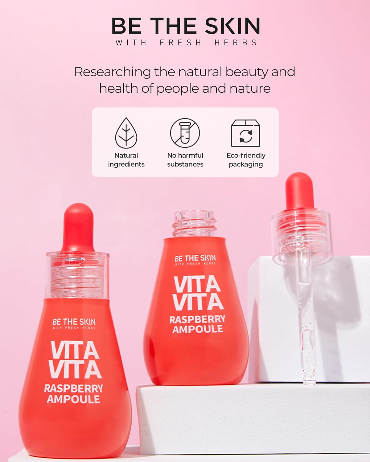 Vitavita Raspberry Ampoule - Radiance Boosting Face Serum for Even Skin Tone and Enhanced Elasticity with Niacinamide, Vitamin C, 11 Peptides, 1.01 fl.oz.