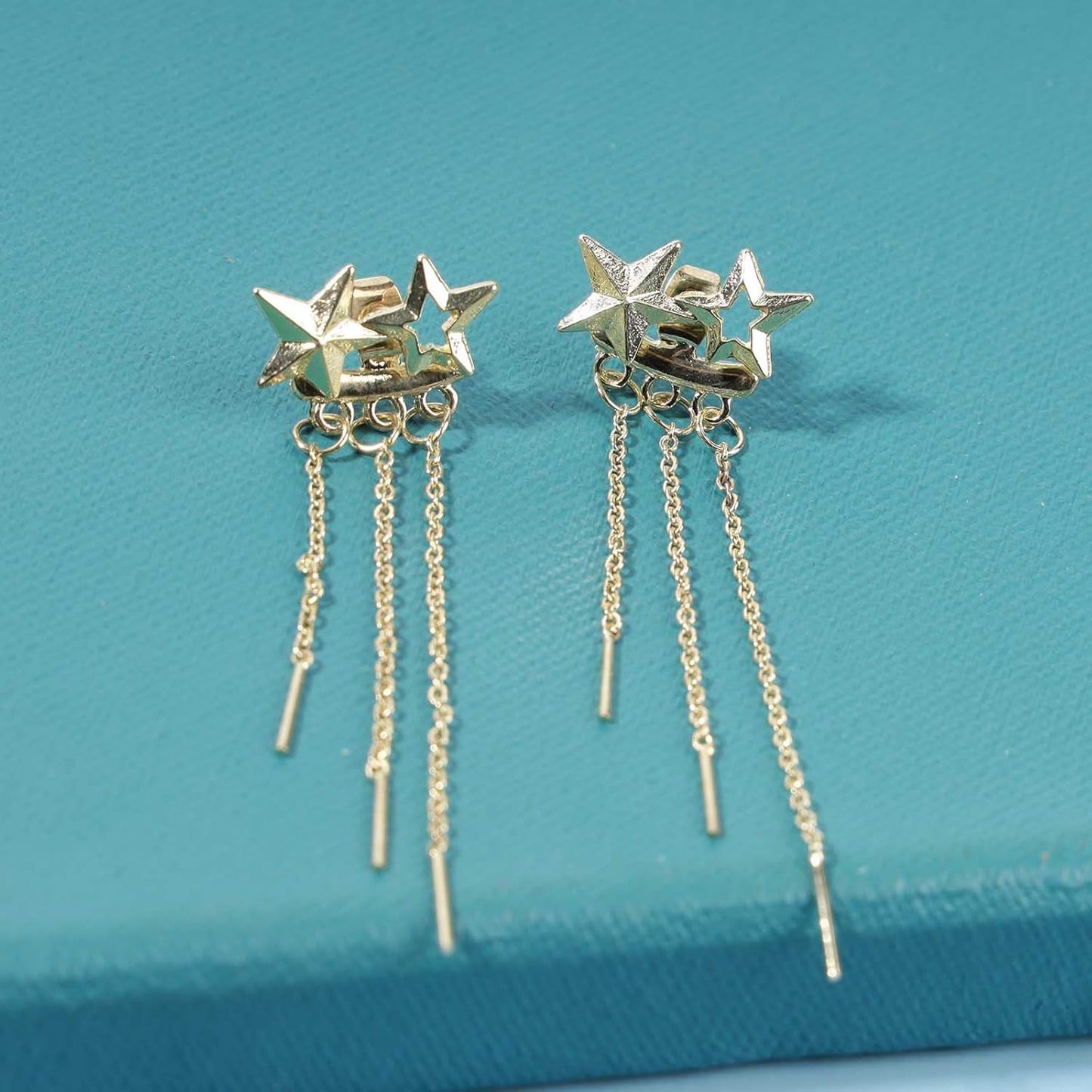 Boho Star Ear Jacket Earrings Gold Thin Bar Tassel Earrings Long Drop Chain Earrings Two Way Double Sided Earrings Jewelry for Women and Girls