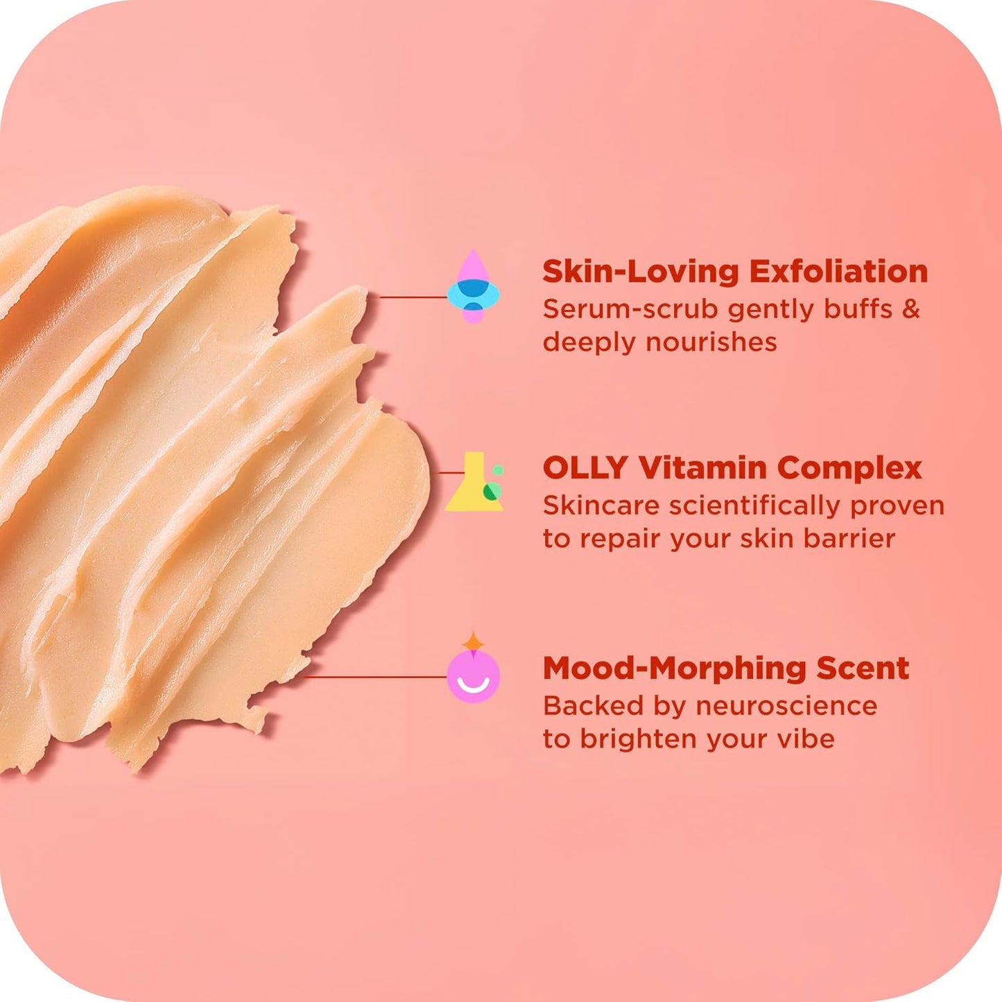 OLLY Bright Body Scrub with Ginseng, Caffeine & Vitamin C– Nourishing Cleanser for Skin Exfoliation, SkinBarrier Repair, Citrus Currant Scent, 6 oz