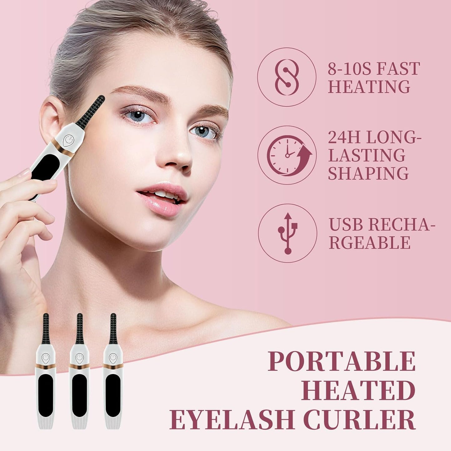 Heated Eyelash Curler, Electric Eyelash Curler–3 Temperature Settings Rechargeable Electric Lash Curler with LED Display and Anti-Burn Design, 10s Fast Heat-Up & 24H Natural Curl