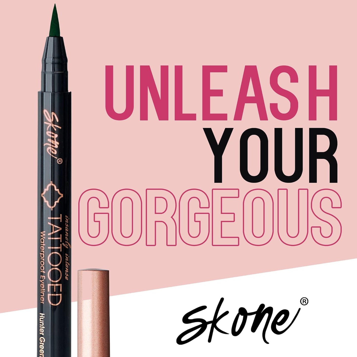 Skone Cosmetics Insanely Intense Tattooed Eyeliner Pen - Waterproof Liquid Eyeliner, Long Lasting, Sweat Proof, Smudge Proof Felt Tip Liquid Eyeliner - Pigmented Eye Liner Makeup, Hunter Green(0.07oz)