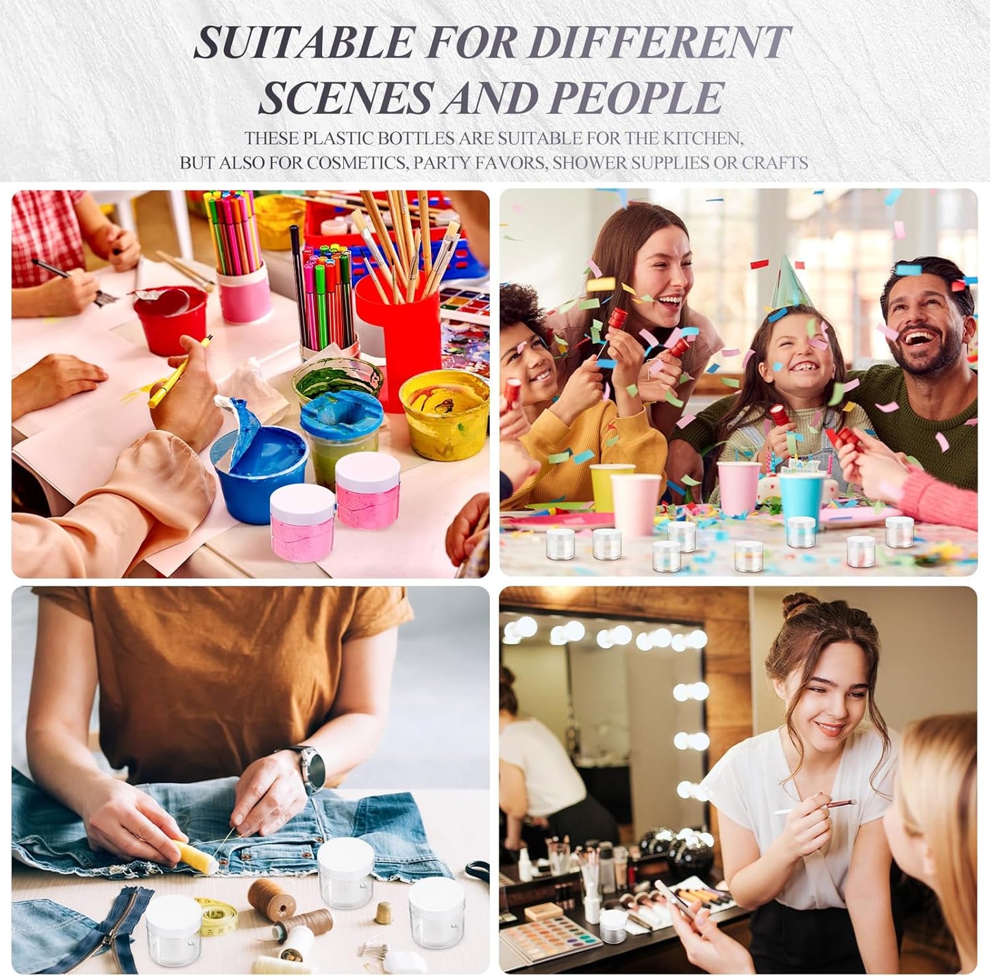 SATINIOR 36 Pieces 10 oz Plastic Jars with Lids Wide Mouth Airtight Reusable Container Acrylic Cosmetic Small Jars for Lotions Ointments Travel Toiletries Creams Make up Storage(White)