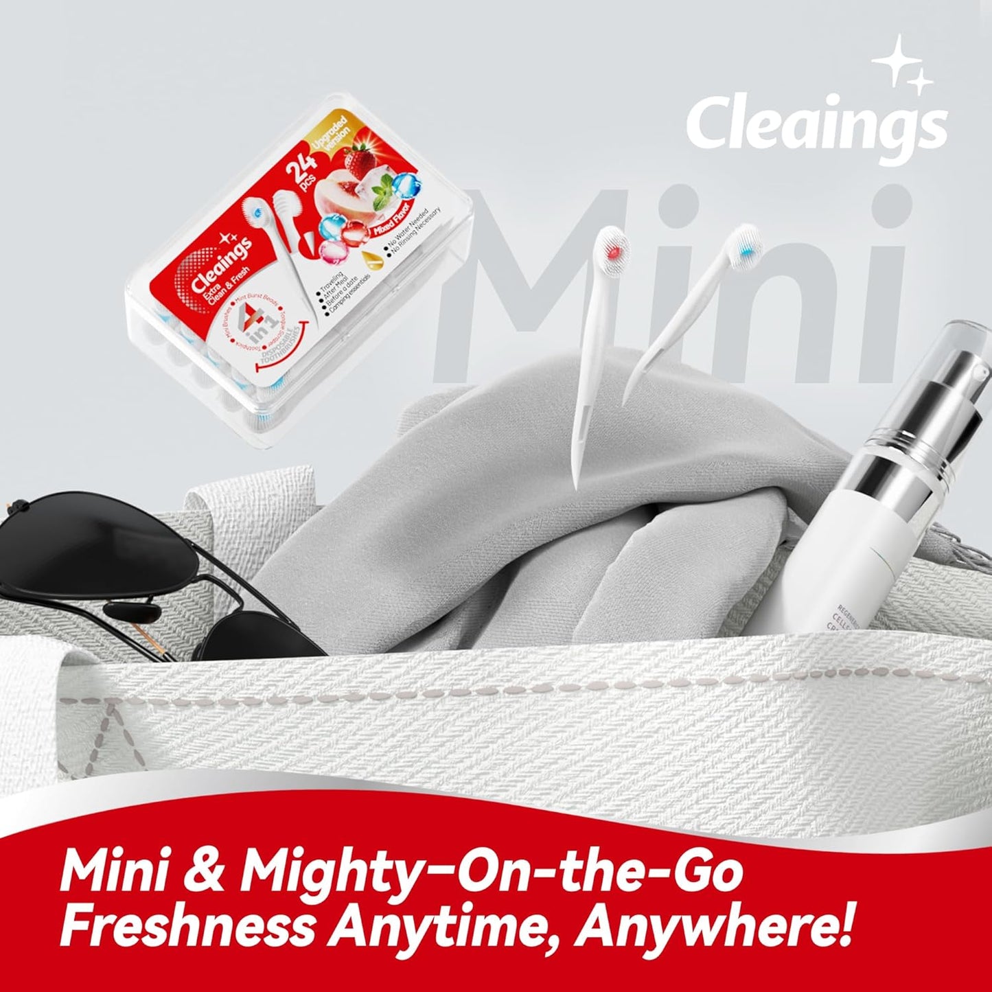 cleaings® Mini Disposable Toothbrush Set with Toothpaste – Travel Essentials, Portable Toothbrush for Women & Men, Camping, Road Trip, Vacation, 24 Count-Ice Strawberry Flavor(Pack of 1)