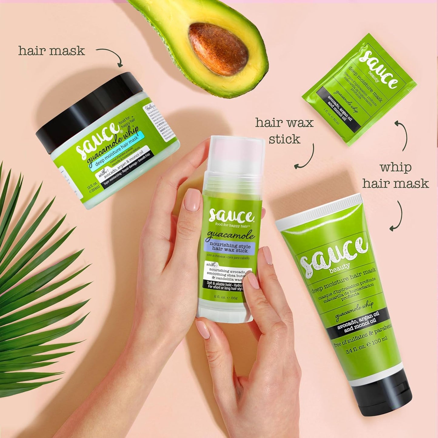 SAUCE BEAUTY Guacamole Hair Wax - Paraben & Sulfate Free, Moisturizing Avocado Oil & Shea Butter Wax for Styling Flyaway & Brittle Hair (2 oz)