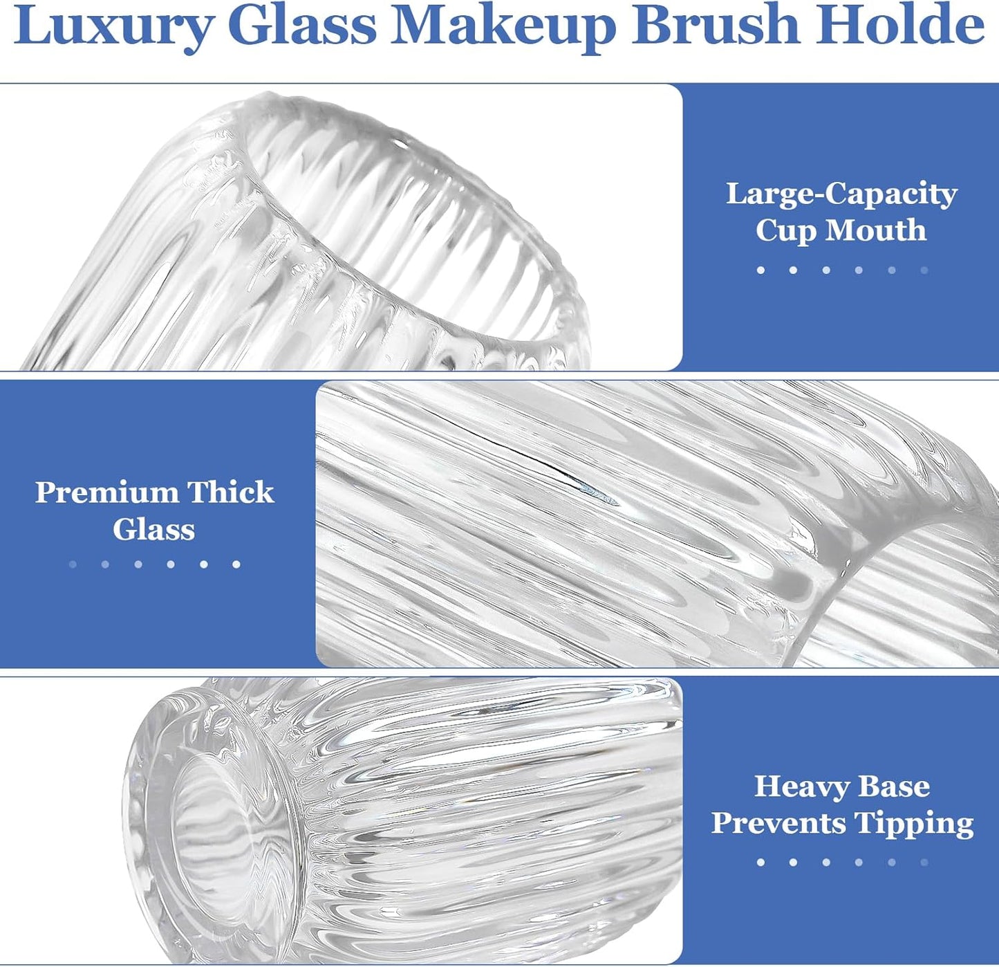 Makeup Brush Holder, Thick Glass Makeup Brush Organizer Cup, 4.8" Tall for Vanity Hair Brush Holder Brushes Storage, Makeup Brush Holder Organizer organizador de brochas de maquillaje Crystal Clear