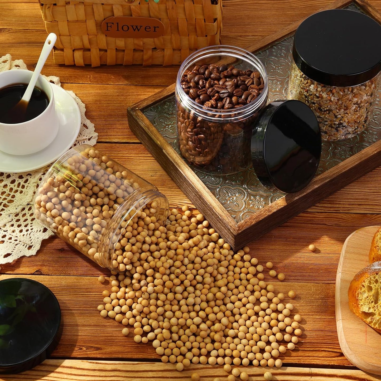 Patelai 4 Pieces Round Wide-mouth Leak Proof Plastic Container Jars with Lids for Travel Storage Makeup Beauty Products Face Creams Oils Salves Ointments DIY Making(16 Ounce,Black)