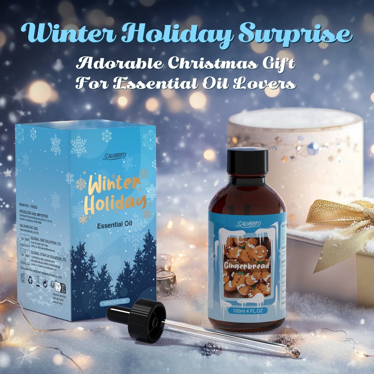 SALUBRITO Gingerbread Essential Oil 4 Fl.Oz (120ml), Pure & Natural Fragrance Oils, Winter Essential Oil for Diffuser, Candle & Soap Making, Strong Scented Oil & Diffuser Oil