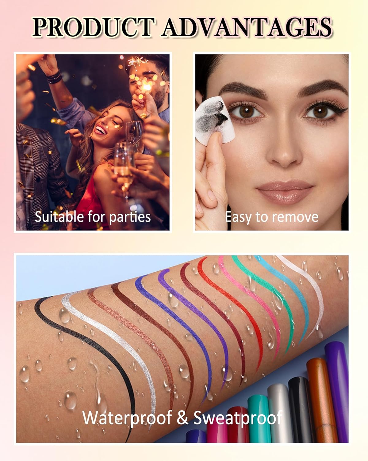 Bronze Matte Liquid Eyeliner Pencil, Colorful High Pigmented Waterline Eye liner Waterproof Pen, Bright Colored Smudgeproof Long Lasting Eyeliner Pen Christmas Party Festival Makeup Gift for Women-10