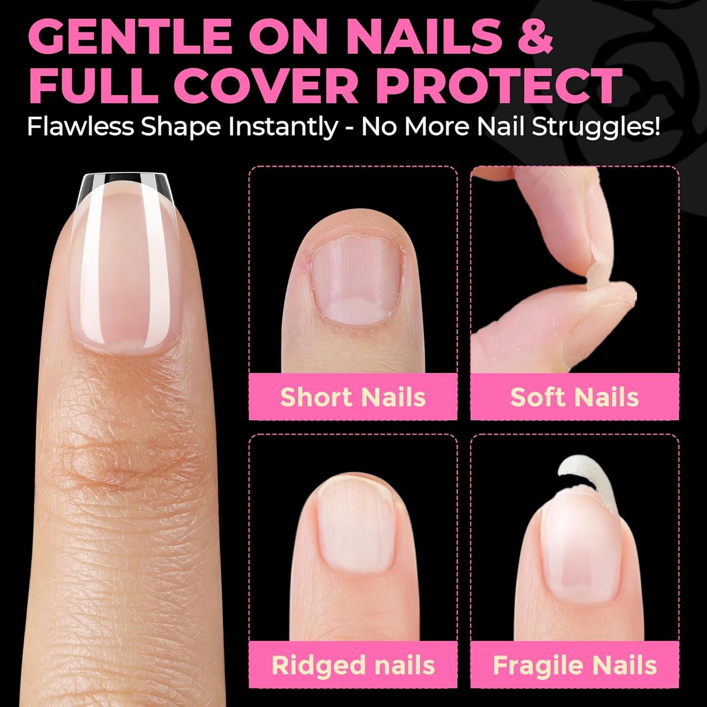 UNA GELLA Extra Short Coffin Nails Tips: 504pcs Pre-etched XS Short Nails, 12 Sizes Clear Coffin Press on Nails Full Cover Gel Tips Acrylic False Fake Nails Extension DIY Salon