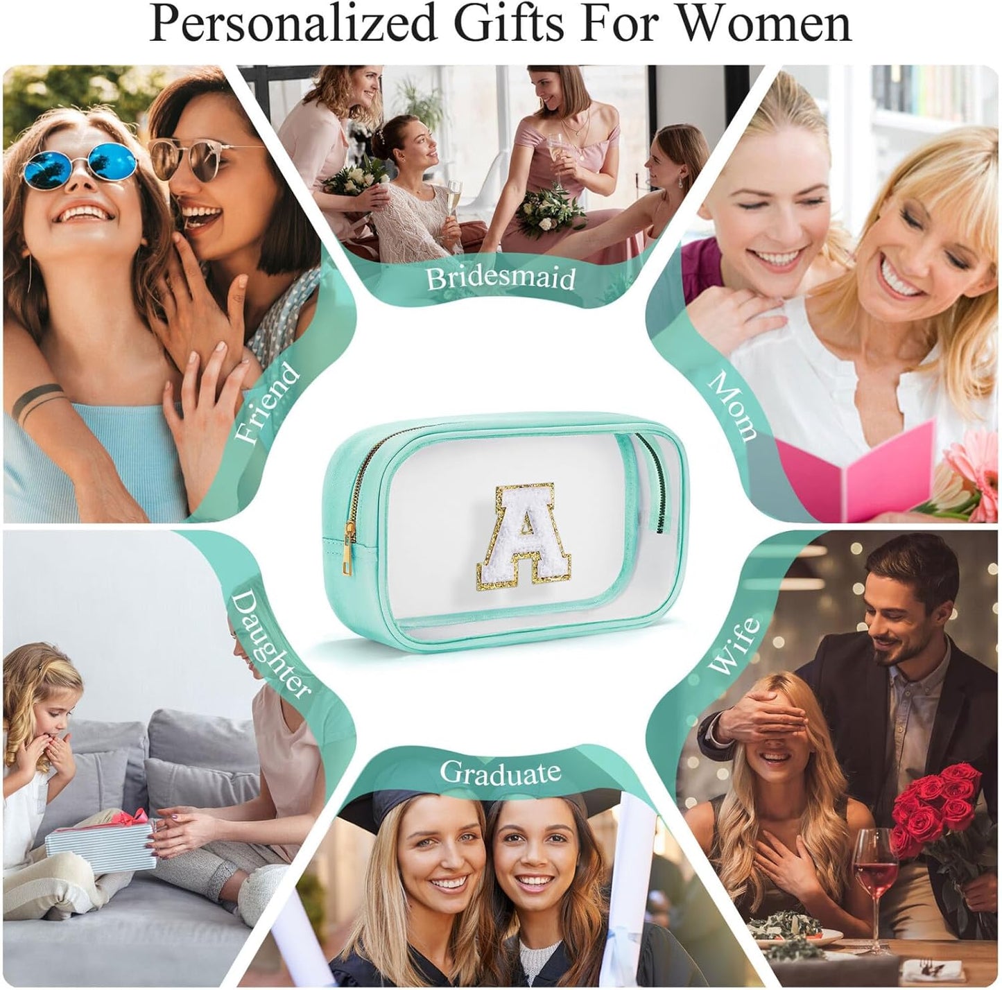 YOOLIFE Initial Make Up Bag Travel Toiletry Bag, Clear Makeup Bag Preppy Cosmetic Bags Organizer Travel Essentials Gifts for Women Teen Girlfriend Teacher Mom Brithday Mothers Day Gifts, Large, Blue