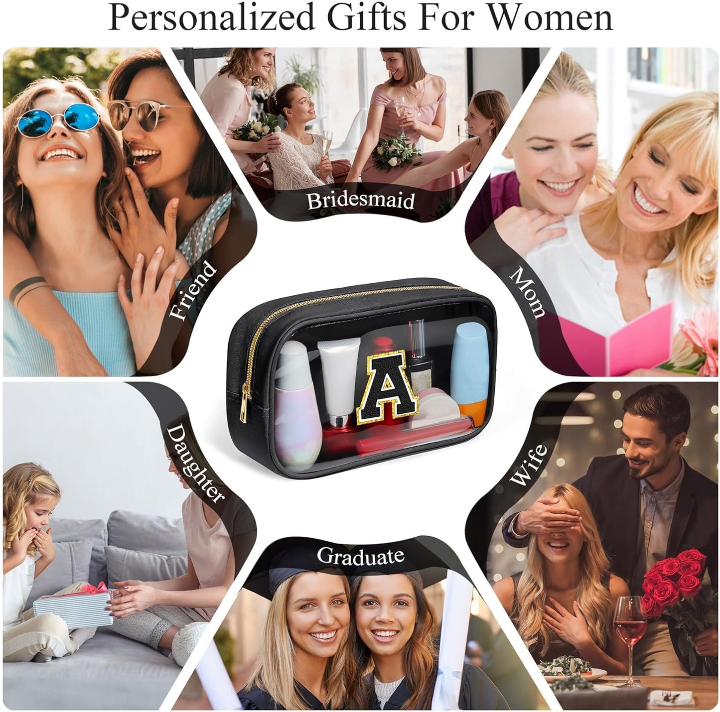 YOOLIFE Birthday Gifts | Initial Birthday Gifts for 3 4 5 6 7 8 9 10 11 12 13 Year Old Girls Clear Makeup Bag Cosmetic Travel Beach Bag Car Organizer Essentials for Women Men | Gifts for Girls Kids M