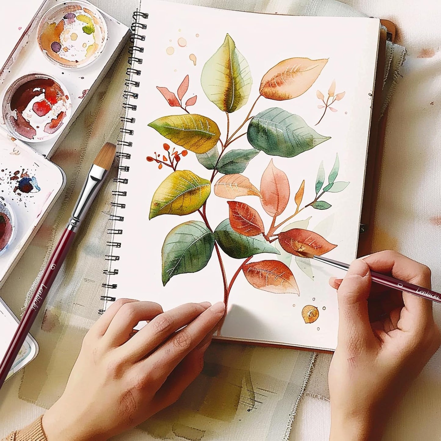 Kolinsky Sable Hair Watercolor Brushes Professional,9pcs Mop Round Fine Tip Detail Watercolor Paint Brush Set,Ideal for Gouache Acrylic Ink Painting