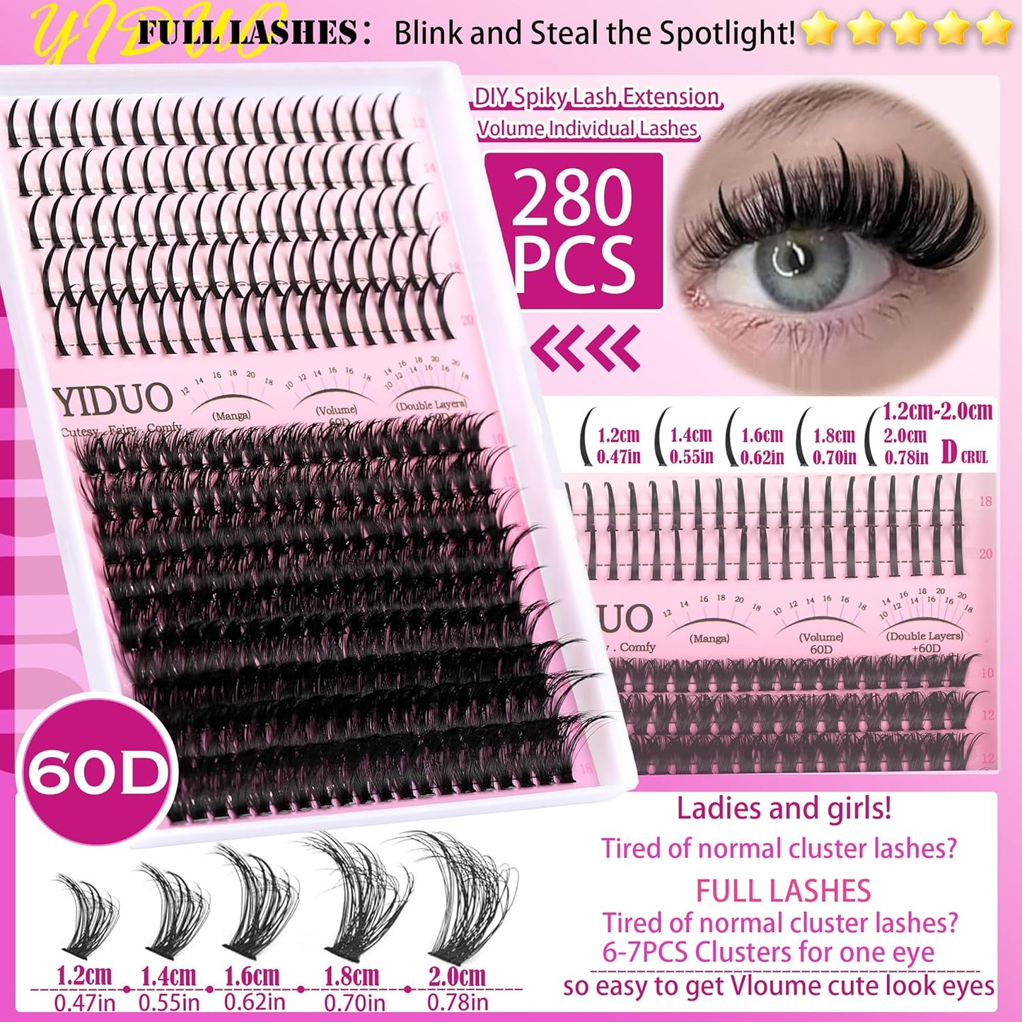Lashes Clusters Kit with Spikes Bottom Extensions False Eyelashes 816Pcs Bulk Packs with 2X Bond&Seal Volume D Curl Wispy Individual Fake Eyelash Wholesale Large Pack for Beginners Gift Choice
