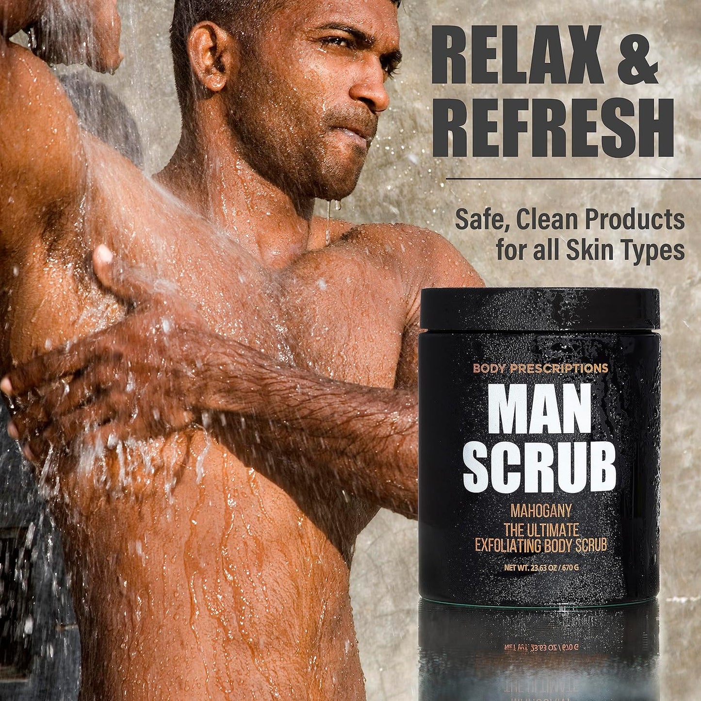 Body Prescriptions Men’s Exfoliating Body Scrub – Ultimate Skin Cleansing Wash in Jar with Twist-Top Lid, For All Skin Types, 21 Ounce (Pack of 2), Mahogany